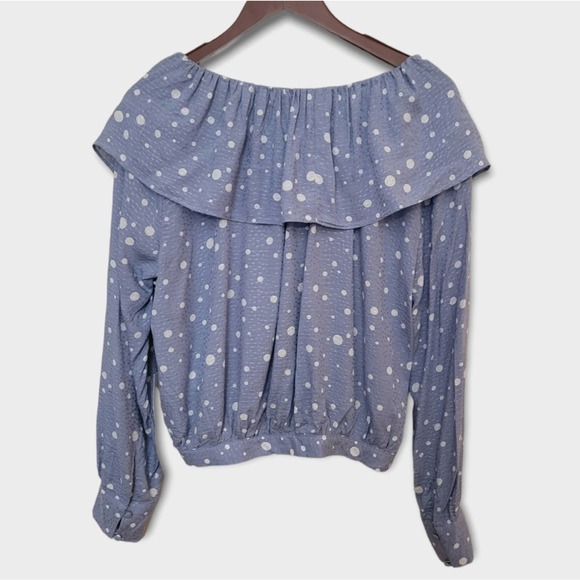 LUMIERE Blue Polka-dot Longsleeve Blouse Size Medium - Picture 3 of 8